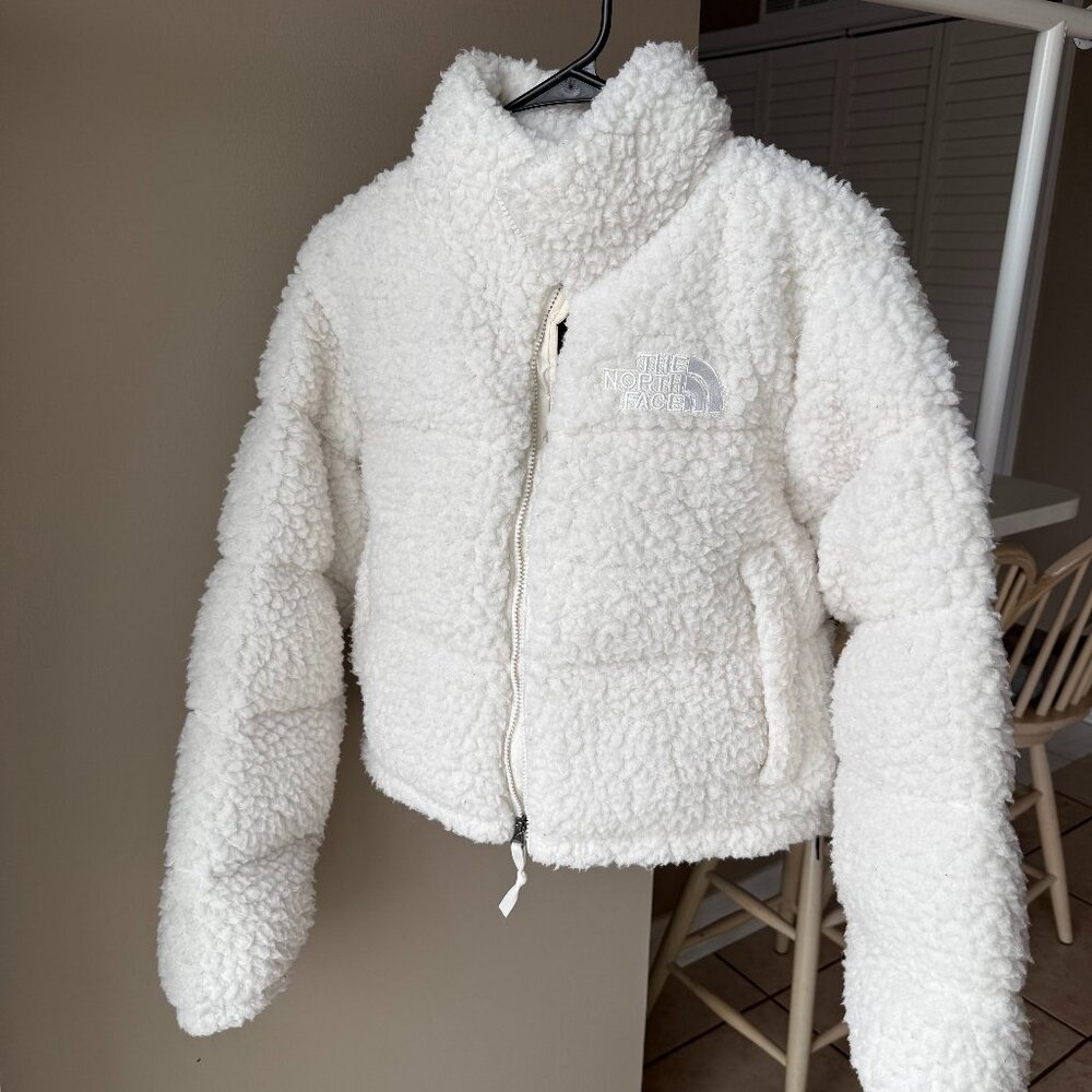 Womens The North Face High Pile Sherpa Nuptse Short Crop 700-Down Jacket White